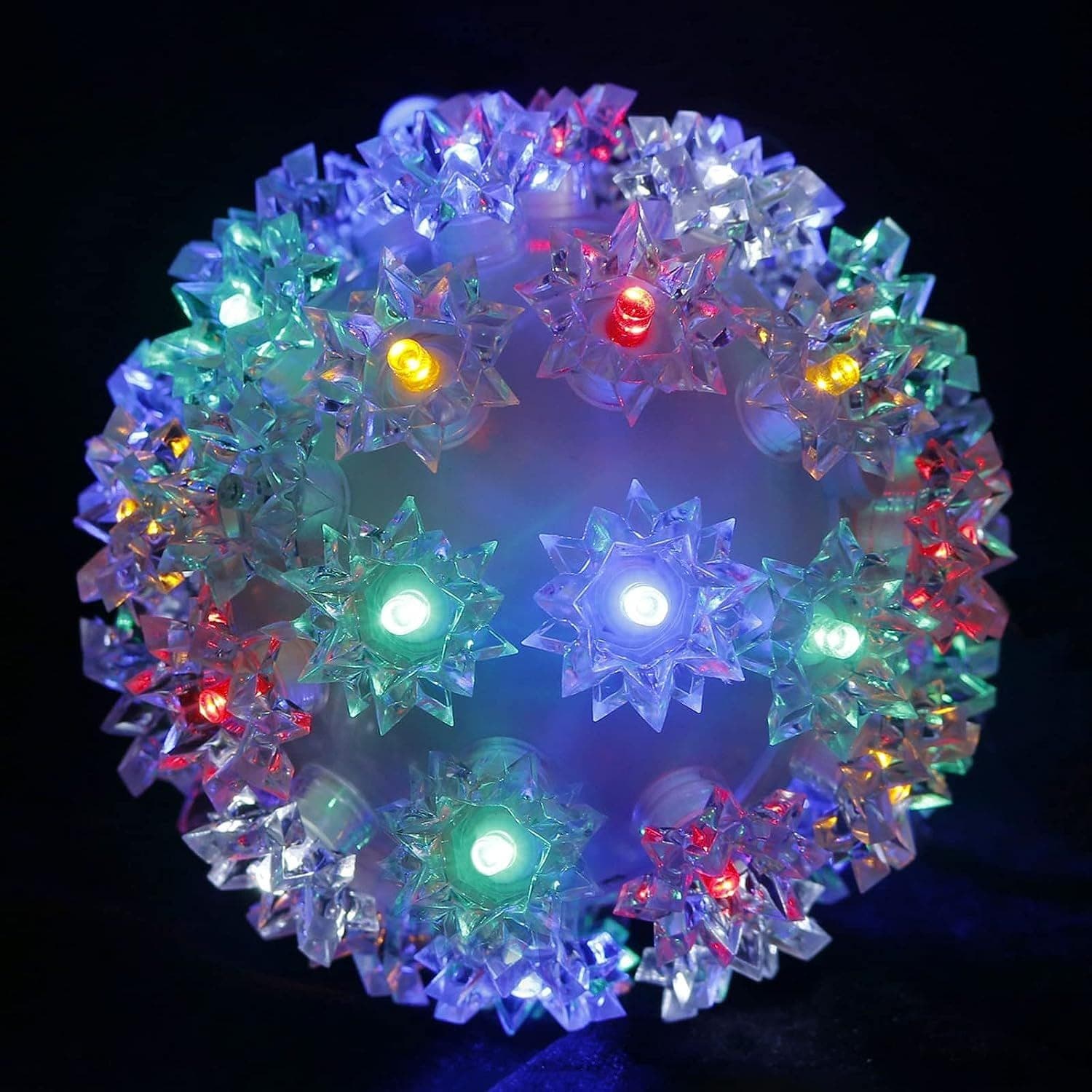 A lit starlight sphere in multicolor.