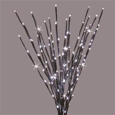 A bundle of lit twig branches with pure white LED tips.