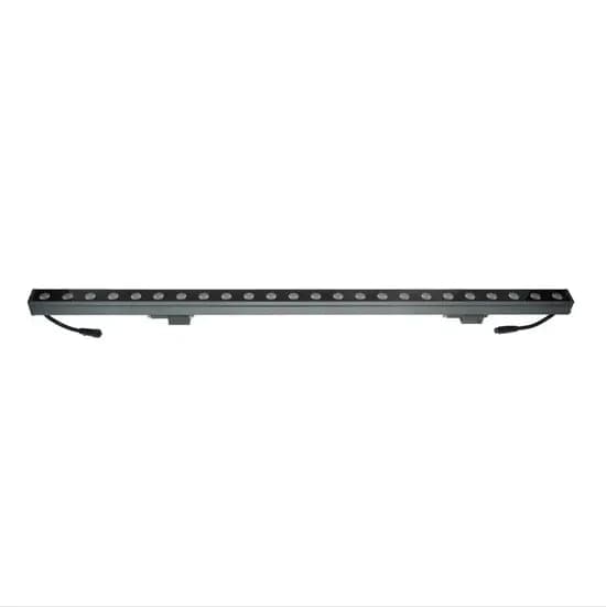 A linear wall washer bar with a row of lenses along its face and a lead at each end.