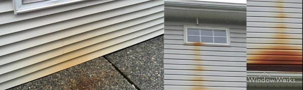 Rust stains running down siding